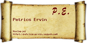 Petrics Ervin névjegykártya